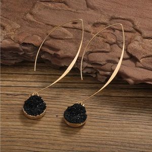 Black druzy drop earrings with gold fishtail hook new with tags NWT